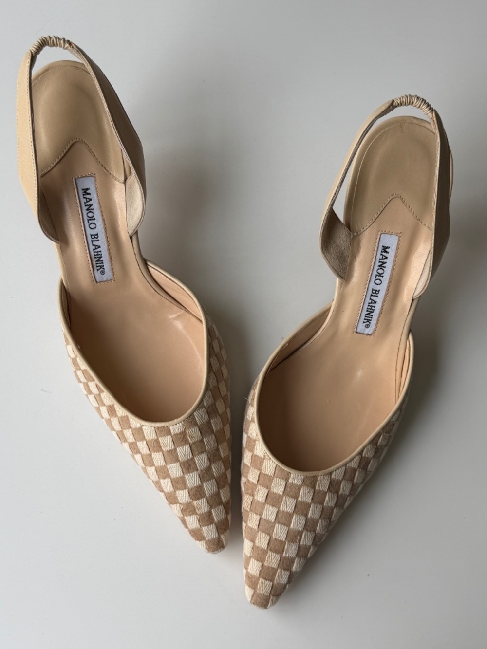 Vintage Manolo Blahnik Checkered Slingback Pumps, Size 41 / fits approx. US 9.5